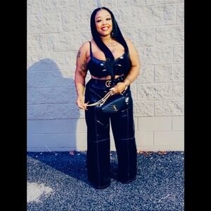 Black Faux Leather Bralette and Pants Set